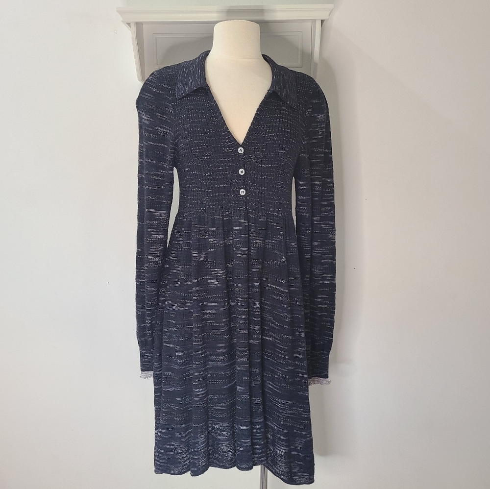 Free People Crochet Cuff Dress Rain Or Shine Navy Space Dye Sz M - Picture 3 of 12